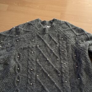 Forever 21 Charcoal Sweater with Pearl Details